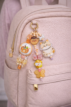 Ciondolo Kawaii Lungo Arancio Giallo con Gattino e Orsetto - Charm Multiuso Fatto a Mano