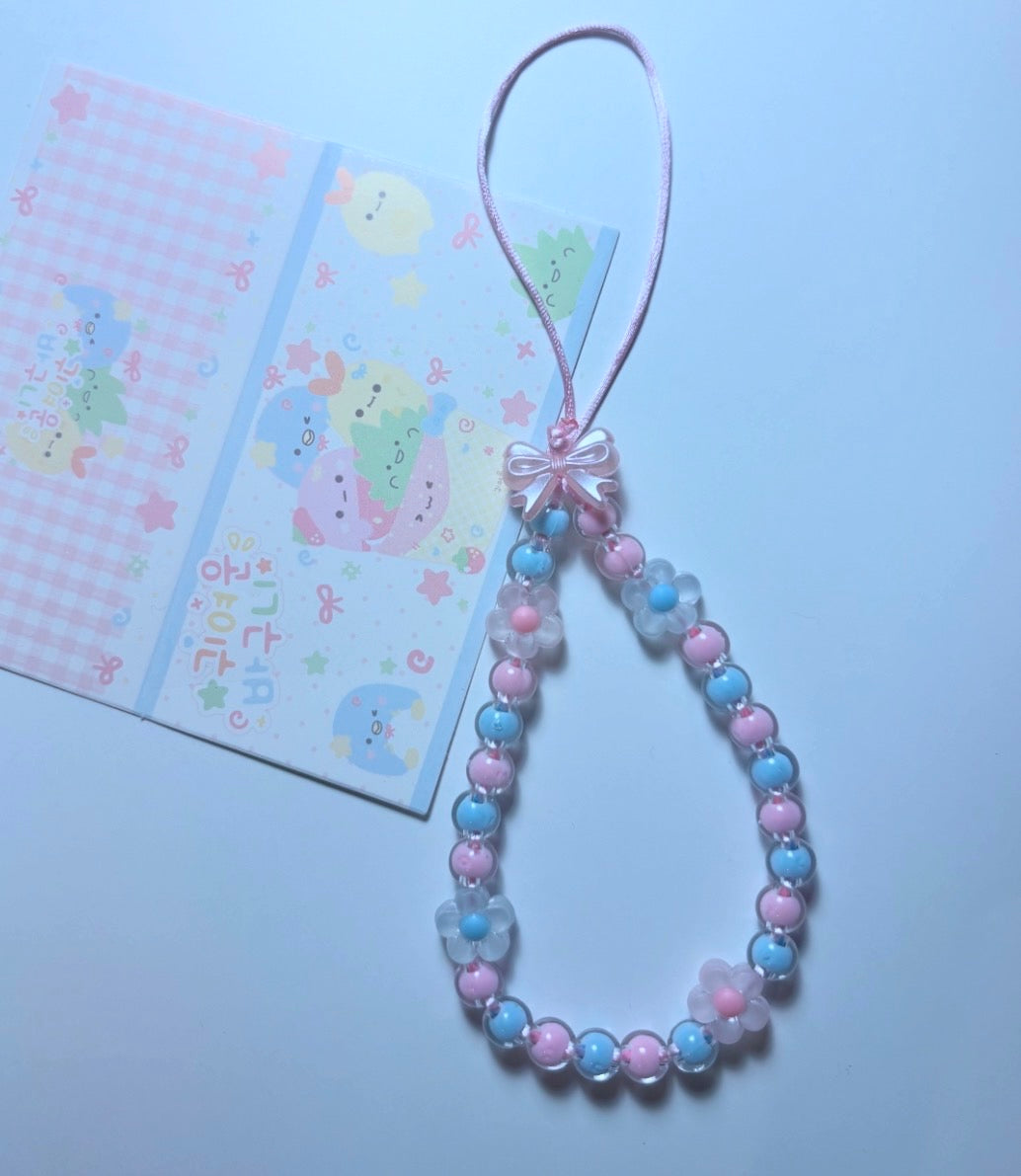 🌸Phone Charm Kawaii Rosa & Azzurro con Fiorellini