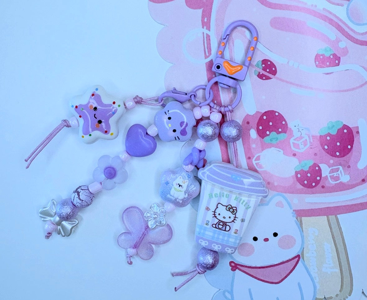 Doppio Ciondolo Lilla Hello Kitty Stellina e Farfalla - Fatto a Mano