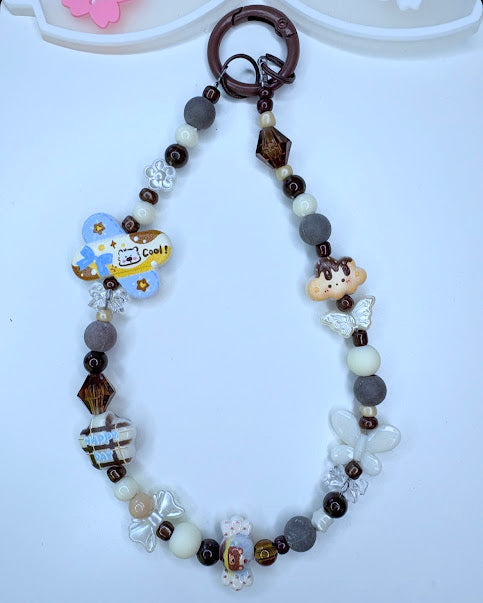 Ciondolo Kawaii lungo elegante grigio nero - charm multiuso fatto a mano