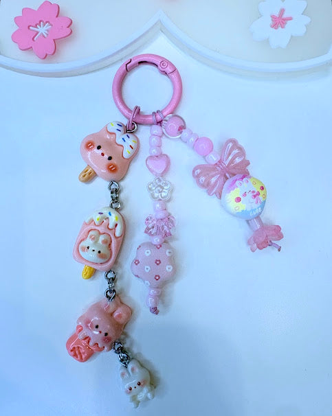 ciondolo  Lungo Rosa con Orsetti - Charm Multiuso Fatto a Mano