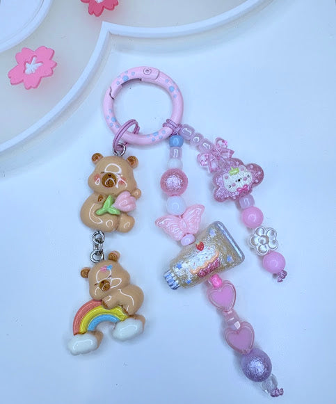 Ciondolo Kawaii Rosa con Orsetti e Arcobaleno - Charm Multiuso Fatto a Mano