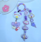 Ciondolo Kawaii Lungo Lilla con Gattino e Fiocco - Charm Multiuso Fatto a Mano