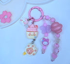 Ciondolo Kawaii Lungo Rosa Lilla con Gattino e Fiocco - Charm Multiuso Fatto a Mano