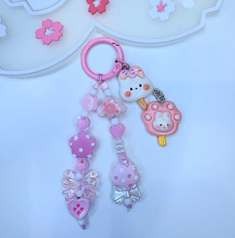 Ciondolo Kawaii Lungo Rosa con Orsetti e Fiocchi - Charm Multiuso Fatto a Mano