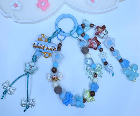 Ciondolo Kawaii Lungo Azzurro con Farfalle - Charm Multiuso Fatto a Mano