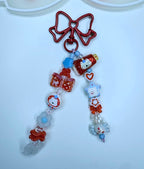 Ciondolo Kawaii Lungo Rosso Azzurro con Gattino e Fiocco - Charm Multiuso Fatto a Mano