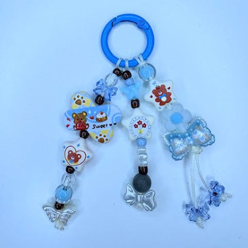 Ciondolo Kawaii Lungo Azzurro con Orsetti e Farfalle - Charm Multiuso Fatto a Mano