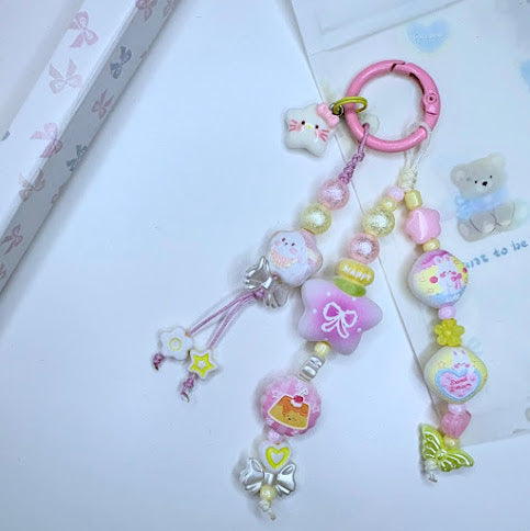 Ciondolo Kawaii Lungo Rosa Lilla con Stellina Cupcake e Farfalla - Charm Multiuso Fatto a Mano