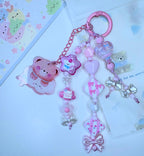 Ciondolo Kawaii Lungo Rosa con Orsetto Fiocchi e Cuori - Charm Multiuso Fatto a Mano