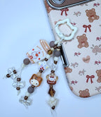 Ciondolo Kawaii Corto Beige Marrone con Hello Kitty e Fiocchi - Charm Telefono Fatto a Mano