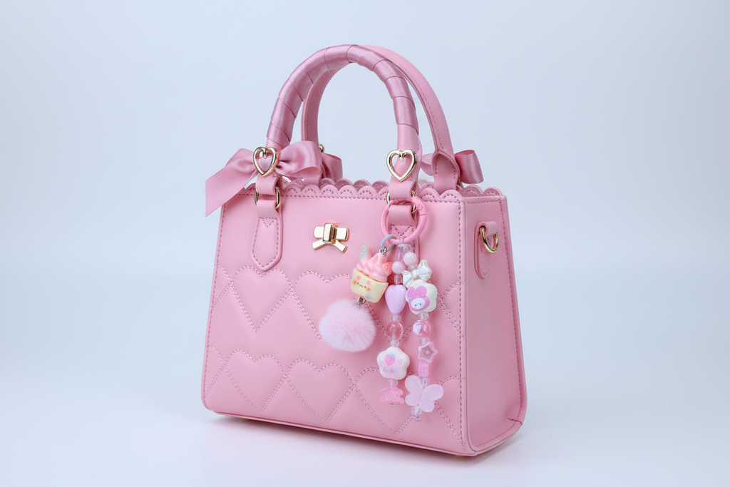 Ciondolo kawaii rosa su borsa